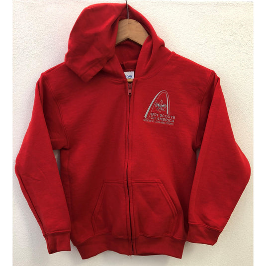 Hoodie Full Zip - GSLAC Arch Embroidered Logo - Youth Red