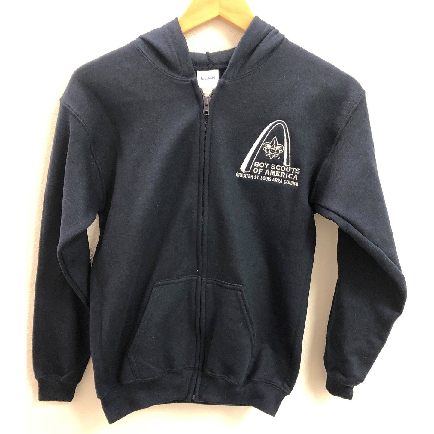 Hoodie Full Zip - GSLAC Arch Embroidered Logo - Youth Navy Blue