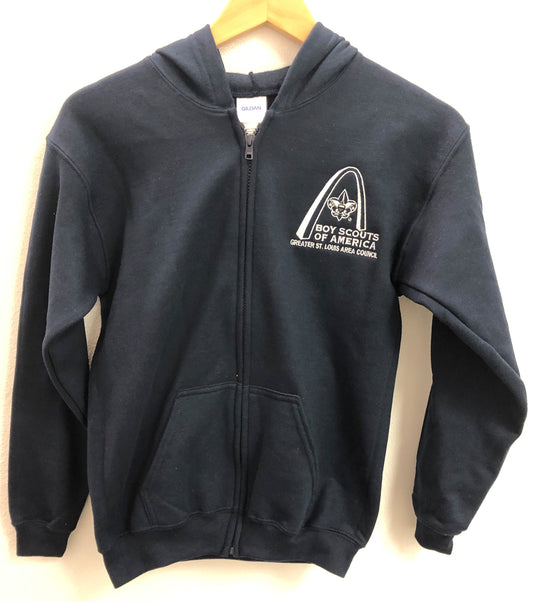 Hoodie Full Zip - GSLAC Arch Embroidered Logo - Youth Navy Blue