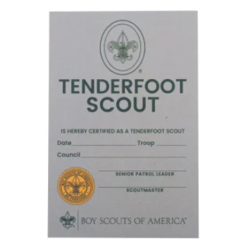 Pocket Certificate Rank Tenderfoot Scout