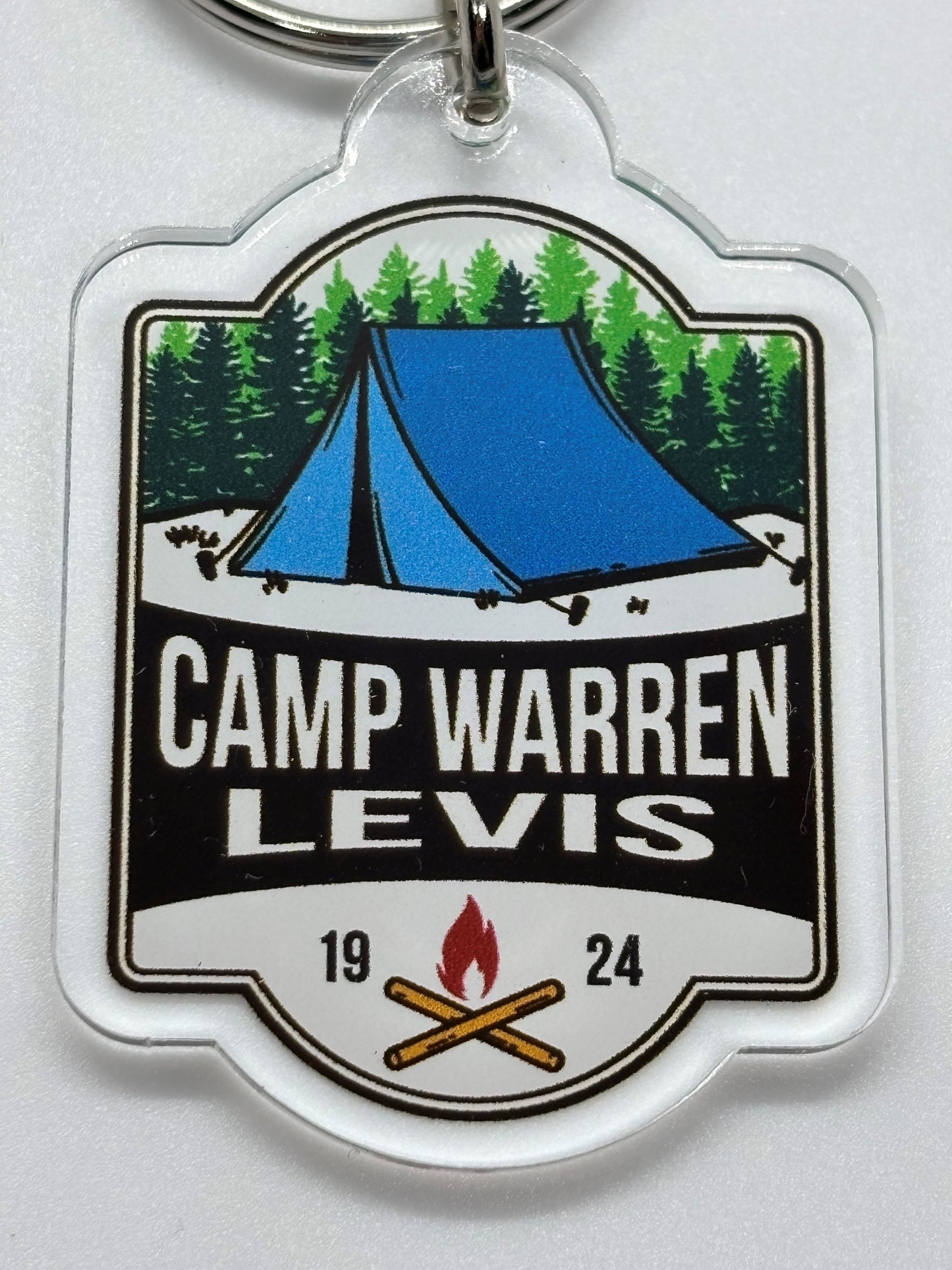 Keychain 1/8" Clear Acrylic - Camping Vertical w/Year Camp Warren Levis