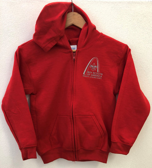 Hoodie Full Zip - GSLAC Arch Embroidered Logo - Youth Red
