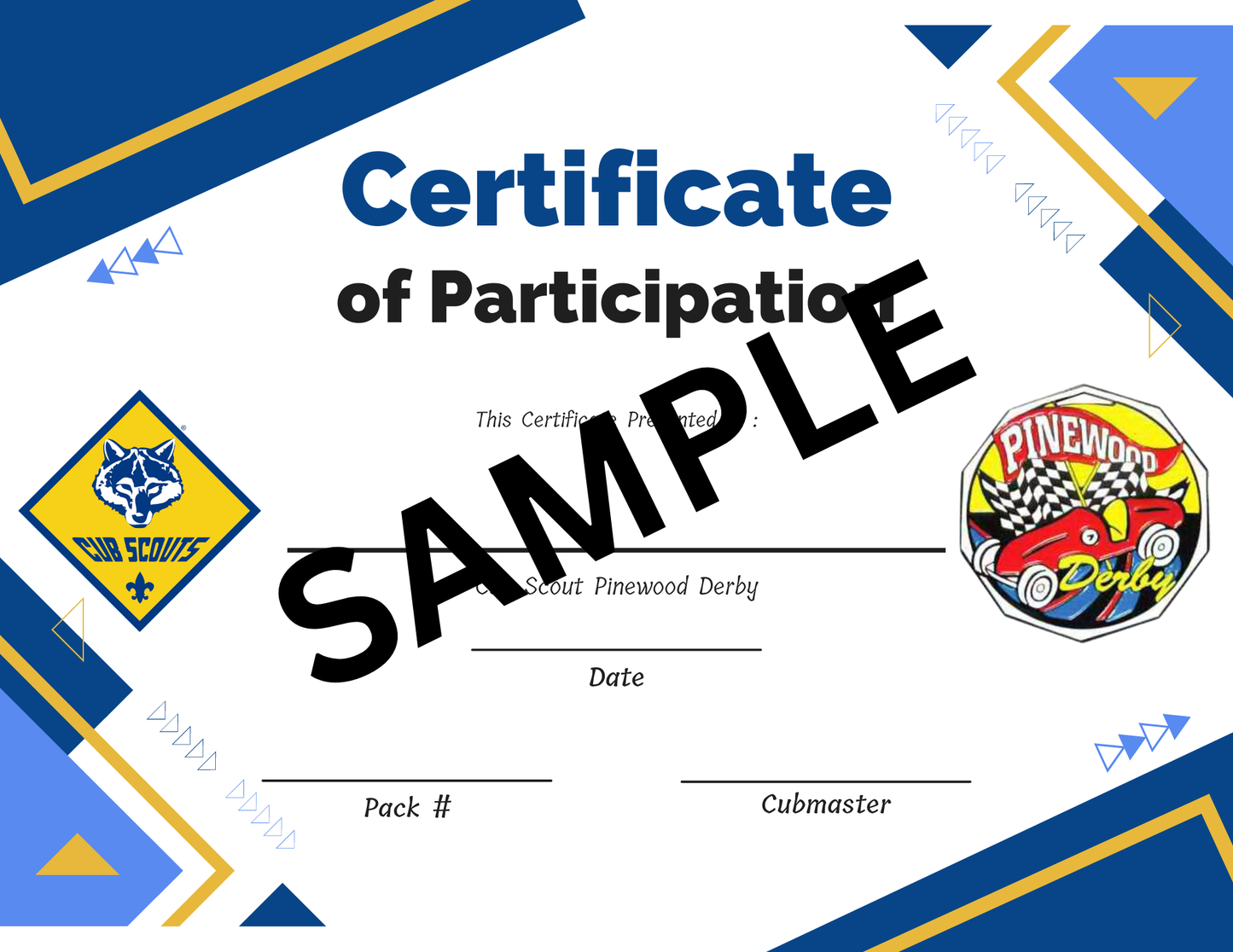 Certificate Pinewood Derby